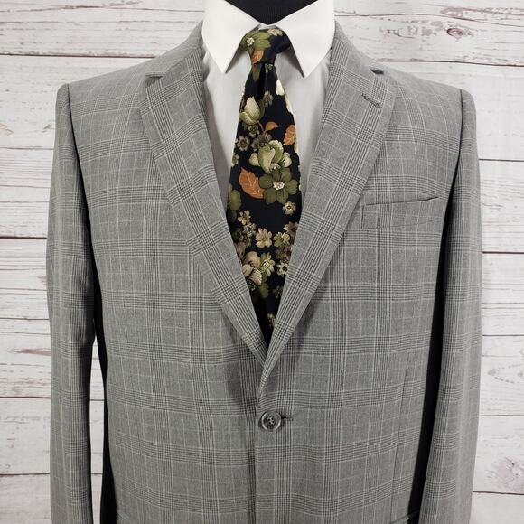 Steve Harvey Celebrity Edition Gray Plaid Double Vent Sportscoat Blazer Size 42L - Picture 2 of 14